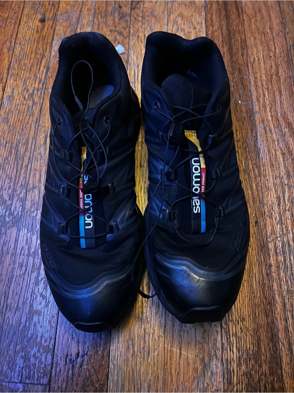 Salomon Black Trail Running Shoes with Blue Accents